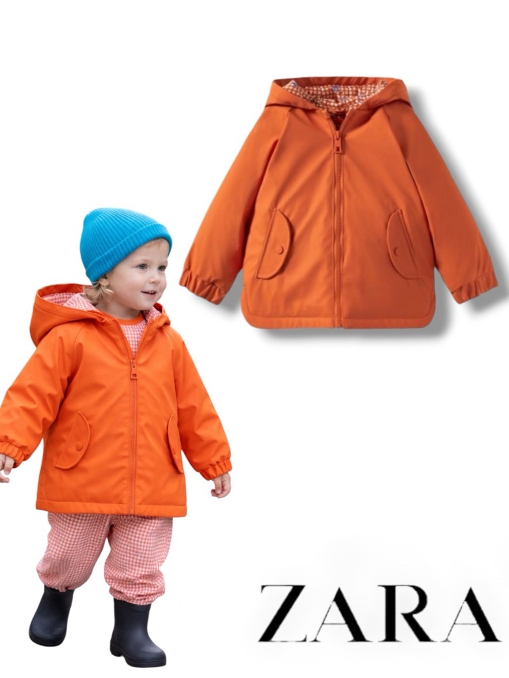 ZARA Kids Orange Rubberized Raincoat NWT Size 18-24M